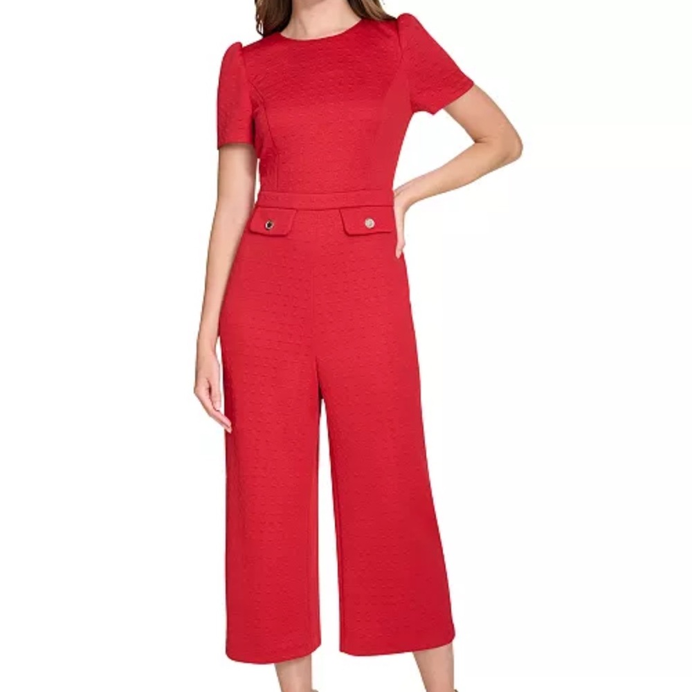 Tommy Hilfiger Red Cropped Jumpsuit with Tailored Silhouette
